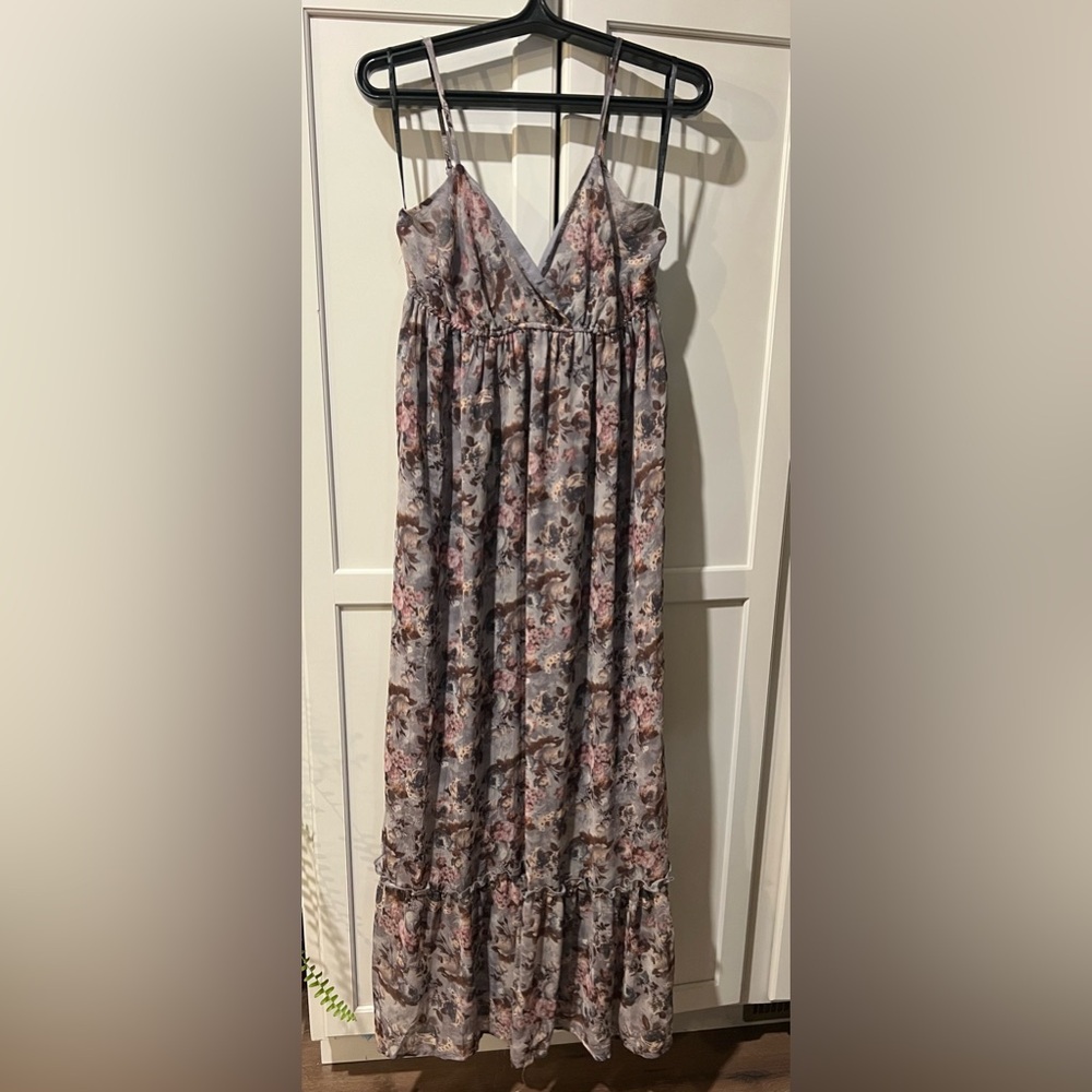 Blu Pepper Summer Maxi Dress in Pink and Gray